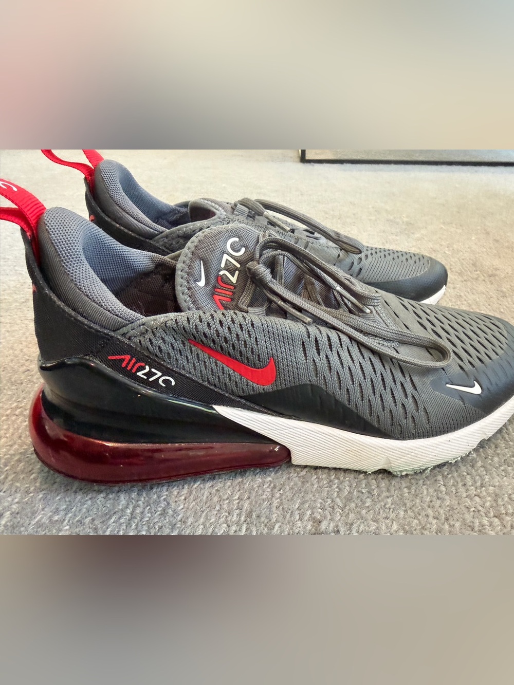 Nike Gray and Red Air Max 270 Sneakers